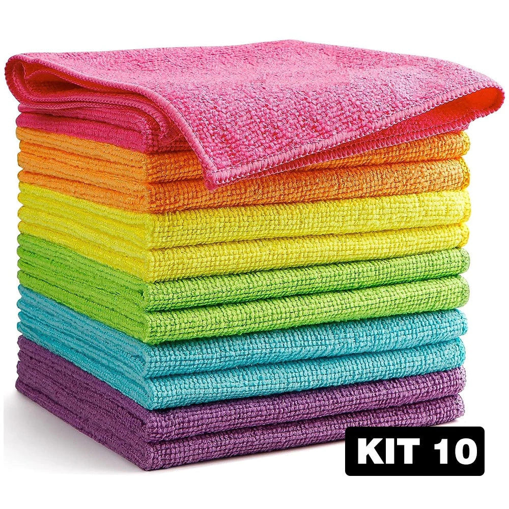 Kit 10 Panos De Limpeza Microfibra alta